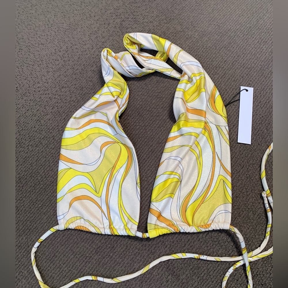 Monica Hansen Yellow Abstract Bikini Top NWT 🌴